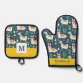 Llamas in Sonnenbrillen Muster Ofenhandschuh & Topflappen-Set (Vorderseite)