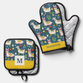Llamas in Sonnenbrillen Muster Ofenhandschuh & Topflappen-Set (Vorderseite/Rückseite)