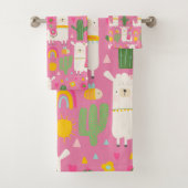 Llamas Rainbows Green Cactus Light Girly Pink Nied Badhandtuch Set (Insitu)