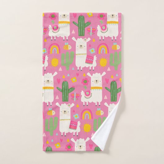 Llamas Rainbows Green Cactus Light Girly Pink Nied Badhandtuch Set (Handtuch)