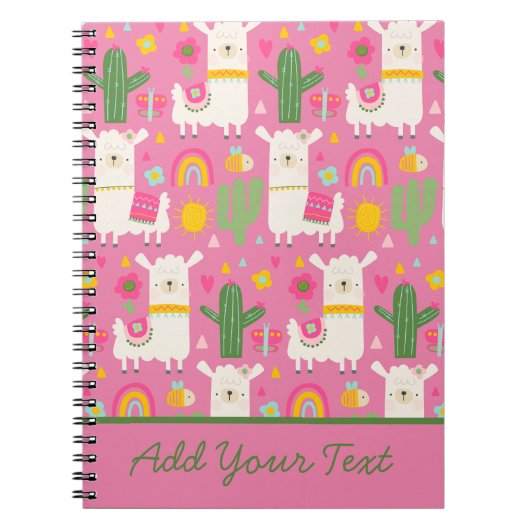 Llamas Rainbows Green Cactus Light Girly Pink Nied Notizblock (Vorderseite)