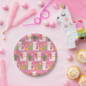 Llamas Rainbows Green Cactus Light Girly Pink Nied Pappteller (Party)