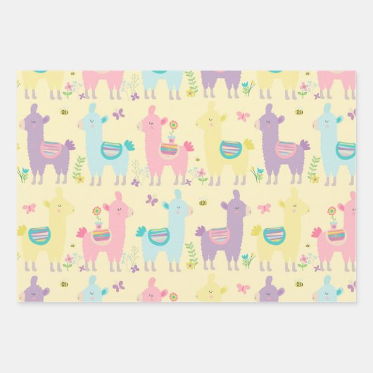 Llamas rosa, gelb Lila Niedlich Adorable Geschenkpapier Set (Vorderseite 2)
