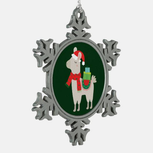 Llamas Schneeflocken Zinn-Ornament (Links)