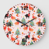 Llamas und Alpaca Weihnachtsmuster Große Wanduhr (Vorderseite)