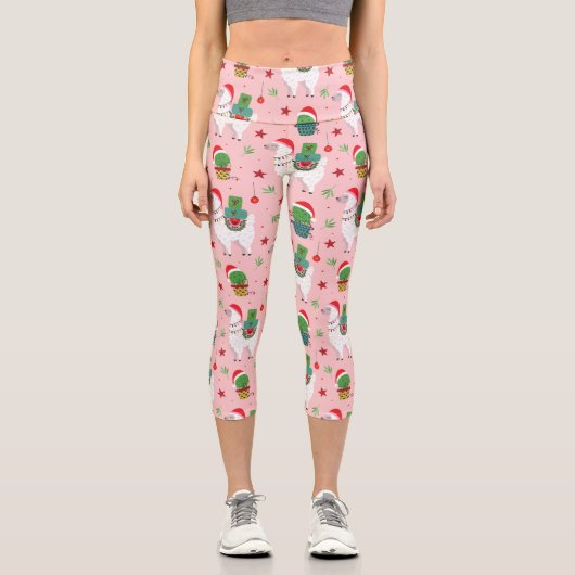 Llamas und Cacti Weihnachtsmuster Capri Leggings (Vorderseite)