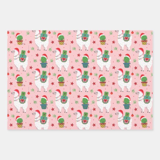 Llamas und Cacti Weihnachtsmuster Geschenkpapier Set (Vorderseite)