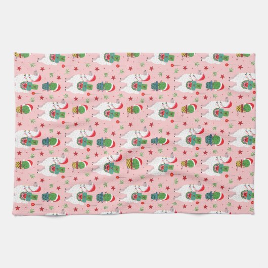 Llamas und Cacti Weihnachtsmuster Geschirrtuch (Horizontal)