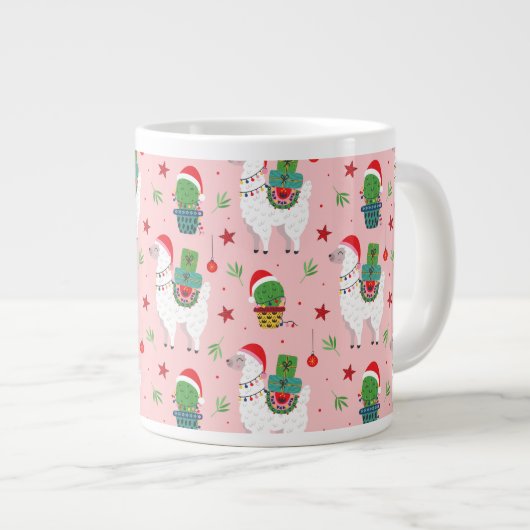 Llamas und Cacti Weihnachtsmuster Jumbo-Tasse (Vorderseite Rechts)