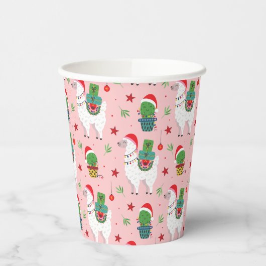 Llamas und Cacti Weihnachtsmuster Pappbecher (Links)