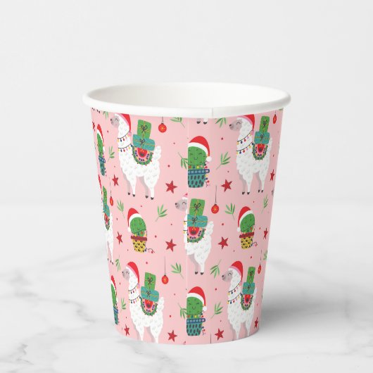 Llamas und Cacti Weihnachtsmuster Pappbecher (Rechts)