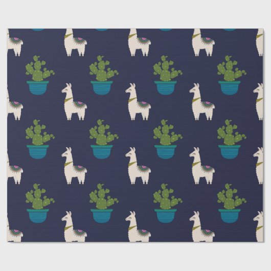 Llamas und Cactus on Navy Geschenkpapier (Flach)