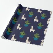Llamas und Cactus on Navy Geschenkpapier (Ungerollt)