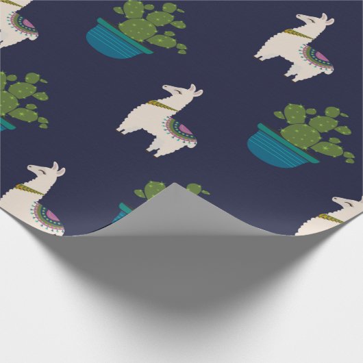 Llamas und Cactus on Navy Geschenkpapier (Ecke)