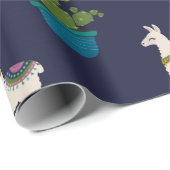 Llamas und Cactus on Navy Geschenkpapier (Rolleneckpunkt)