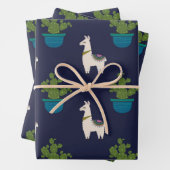 Llamas und Cactus on Navy Geschenkpapier Set (Beispiel)