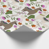 Llamas und Kakteen auf Weiß Geschenkpapier (Ecke)