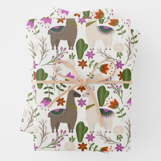 Llamas und Kakteen auf Weiß Geschenkpapier Set (Beispiel)