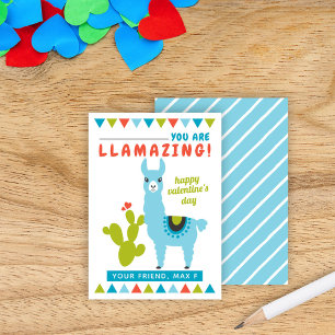 Llamazing Blauer Lama Jungen Klassen Valentinskart Visitenkarte