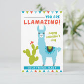 Llamazing Blue Llama Boys Klassenzimmer Valentine Einladung (Stehend Vorderseite)