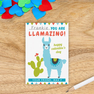 Llamazing Blue Llama Boys Klassenzimmer Valentine Mitteilungskarte