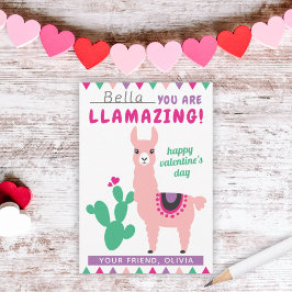 Llamazing Pink Llama Girls Klassenzimmer Valentine Mitteilungskarte