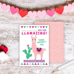 Llamazing Rosa Lama Mädchen Klassenzimmer Valentin Visitenkarte
