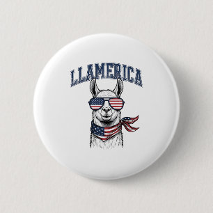 Llamerica Patriotischer Lama Vintage Gravur T-Shir Button