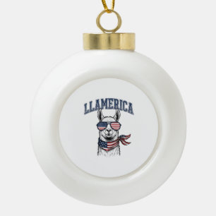 Llamerica Patriotischer Lama Vintage Gravur T-Shir Keramik Kugel-Ornament