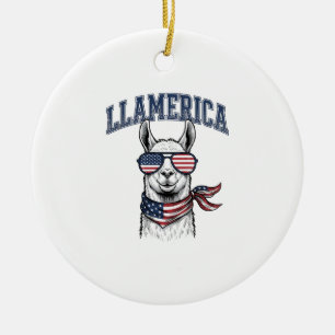 Llamerica Patriotischer Lama Vintage Gravur T-Shir Keramik Ornament
