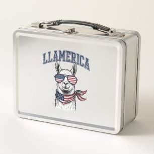 Llamerica Patriotischer Lama Vintage Gravur T-Shir Metall Brotdose