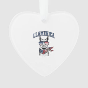 Llamerica Patriotischer Lama Vintage Gravur T-Shir Ornament