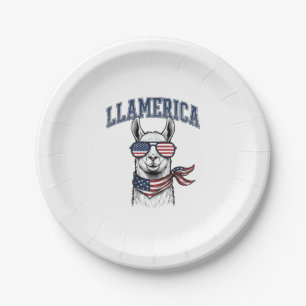 Llamerica Patriotischer Lama Vintage Gravur T-Shir Pappteller