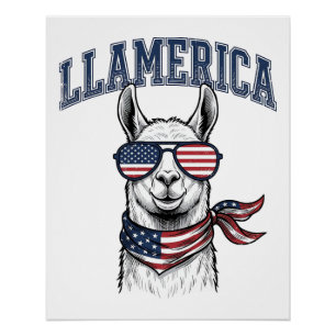 Llamerica Patriotischer Lama Vintage Gravur T-Shir Poster