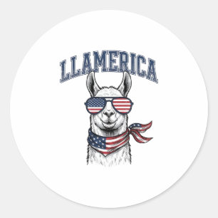 Llamerica Patriotischer Lama Vintage Gravur T-Shir Runder Aufkleber