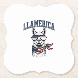 Llamerica Patriotischer Lama Vintage Gravur T-Shir Untersetzer