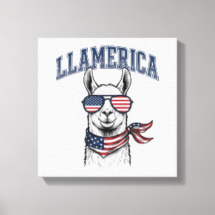 Llamerica Patriotisches Lama Vintage Gravur T-Shir Leinwanddruck