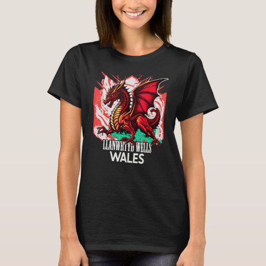 Llanwrtyd Wells Wales Welsh Flag Y Ddraig Goch Dra T-Shirt (Vorderseite)