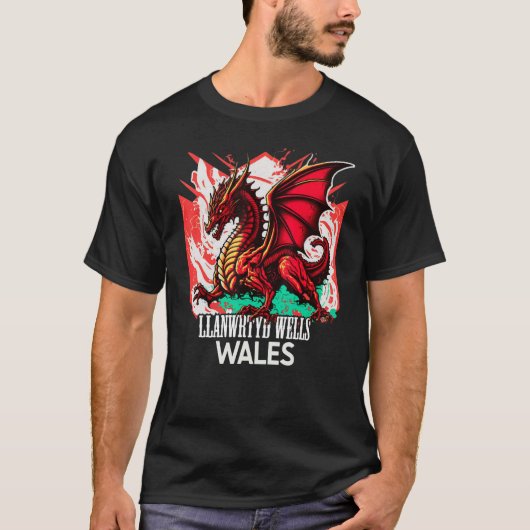 Llanwrtyd Wells Wales Welsh Flag Y Ddraig Goch Dra T-Shirt (Vorderseite)