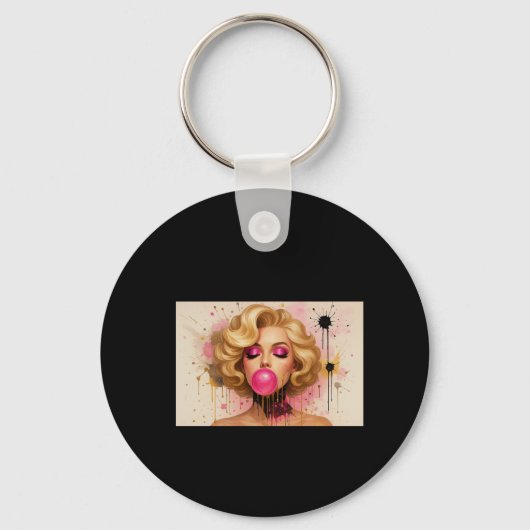 Llavero Pop Art Glam – Mujer Rubia con Chicle Schlüsselanhänger (Vorderseite)