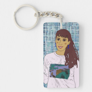 Llavero rectangular con diseño chica con flequillo schlüsselanhänger