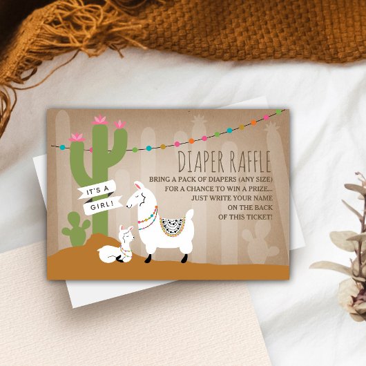 Lllama Mama + Baby Girl Diaper Raffle Begleitkarte