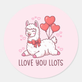 Llove You Llots - Kawaii Lama Valentinstag Runder Aufkleber