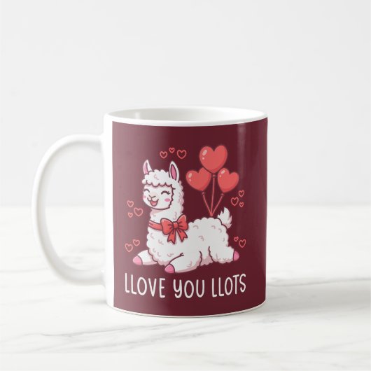 Llove You Llots - Kawaii Llama Valentine Kaffeetasse (Links)