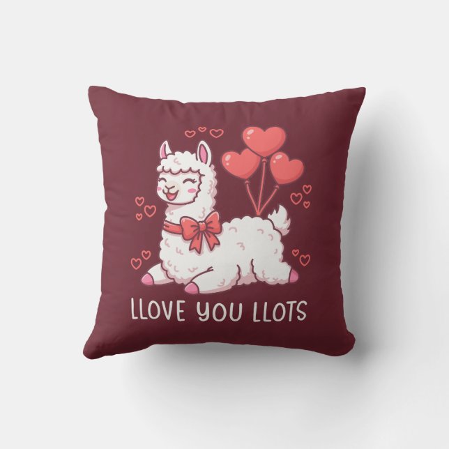 Llove You Llots - Kawaii Llama Valentine Kissen (Rückseite)