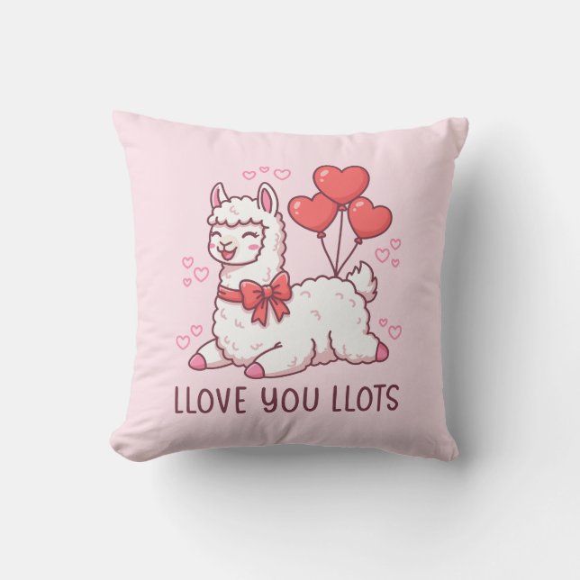 Llove You Llots - Kawaii Llama Valentine Kissen (Vorderseite)
