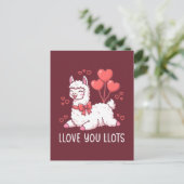 Llove You Llots - Kawaii Llama Valentine Postkarte (Stehend Vorderseite)