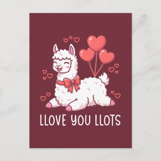 Llove You Llots - Kawaii Llama Valentine Postkarte (Vorderseite)