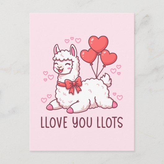 Llove You Llots - Kawaii Llama Valentine Postkarte (Vorderseite)