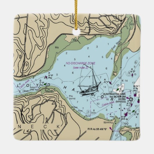 Lloyd Harbor NY Nautical Chart Keramikornament (Rückseite)